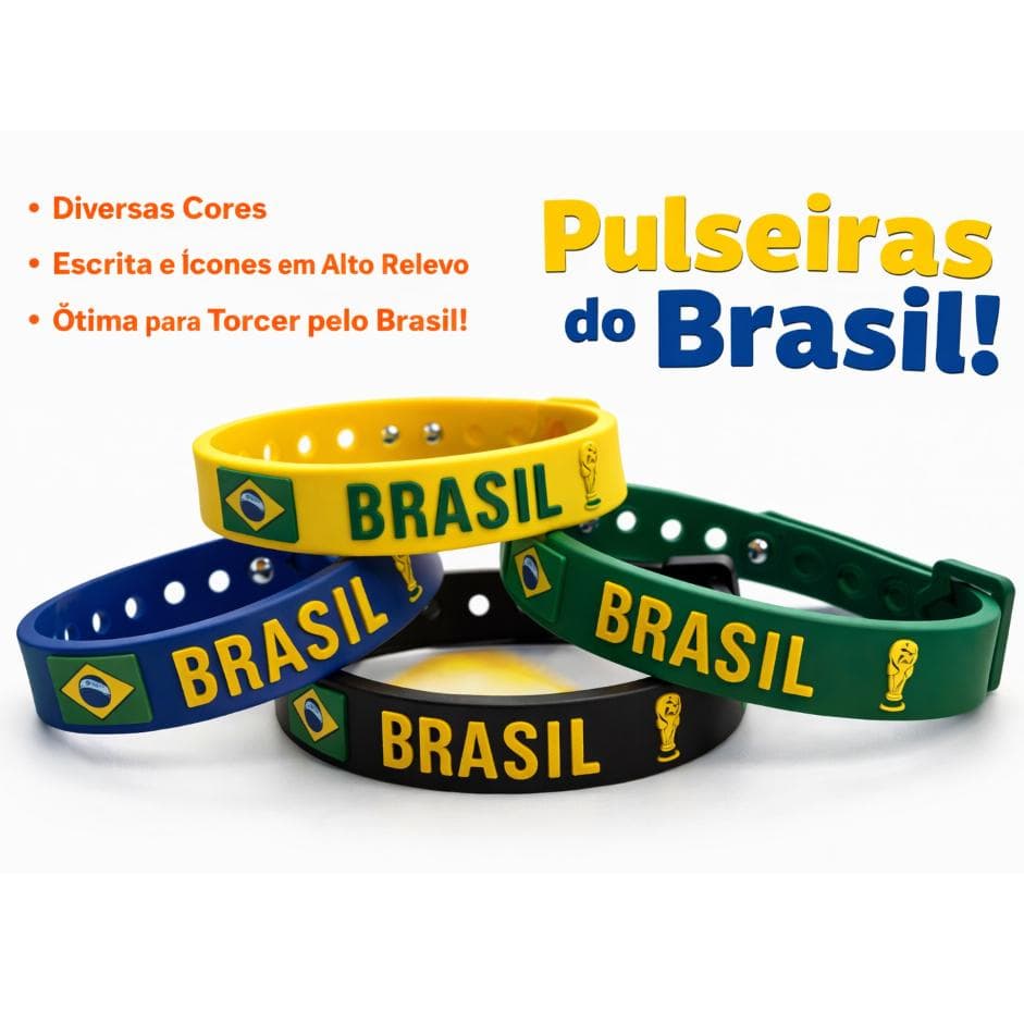 Kit Pulseiras Silicone Brasil Copa do Mundo