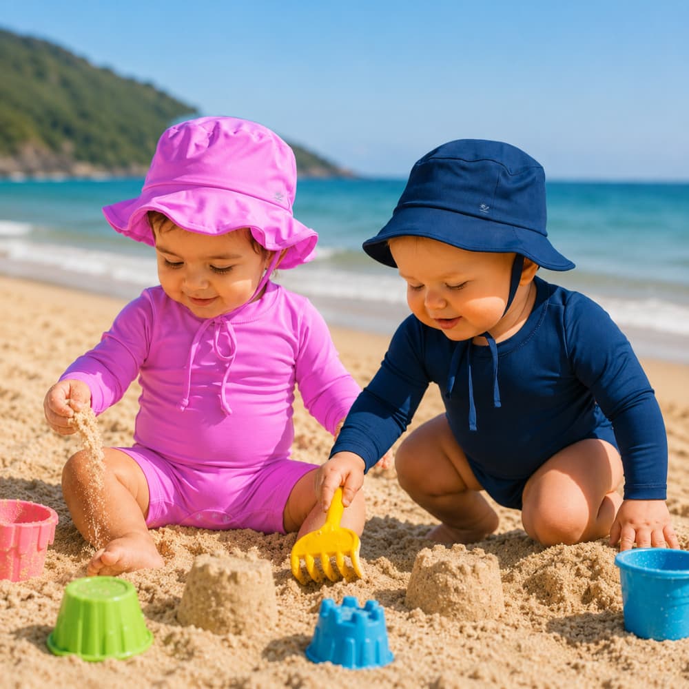 Kit Macacão + Chapéu Proteção Solar UV50+ Praia Verão Menino/Menina