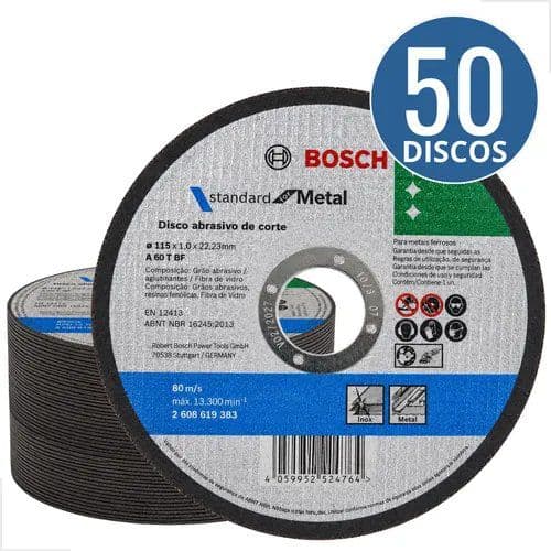 Kit Discos de Corte Bosch 4 1/2 para Aço Inox e Metal com 50
